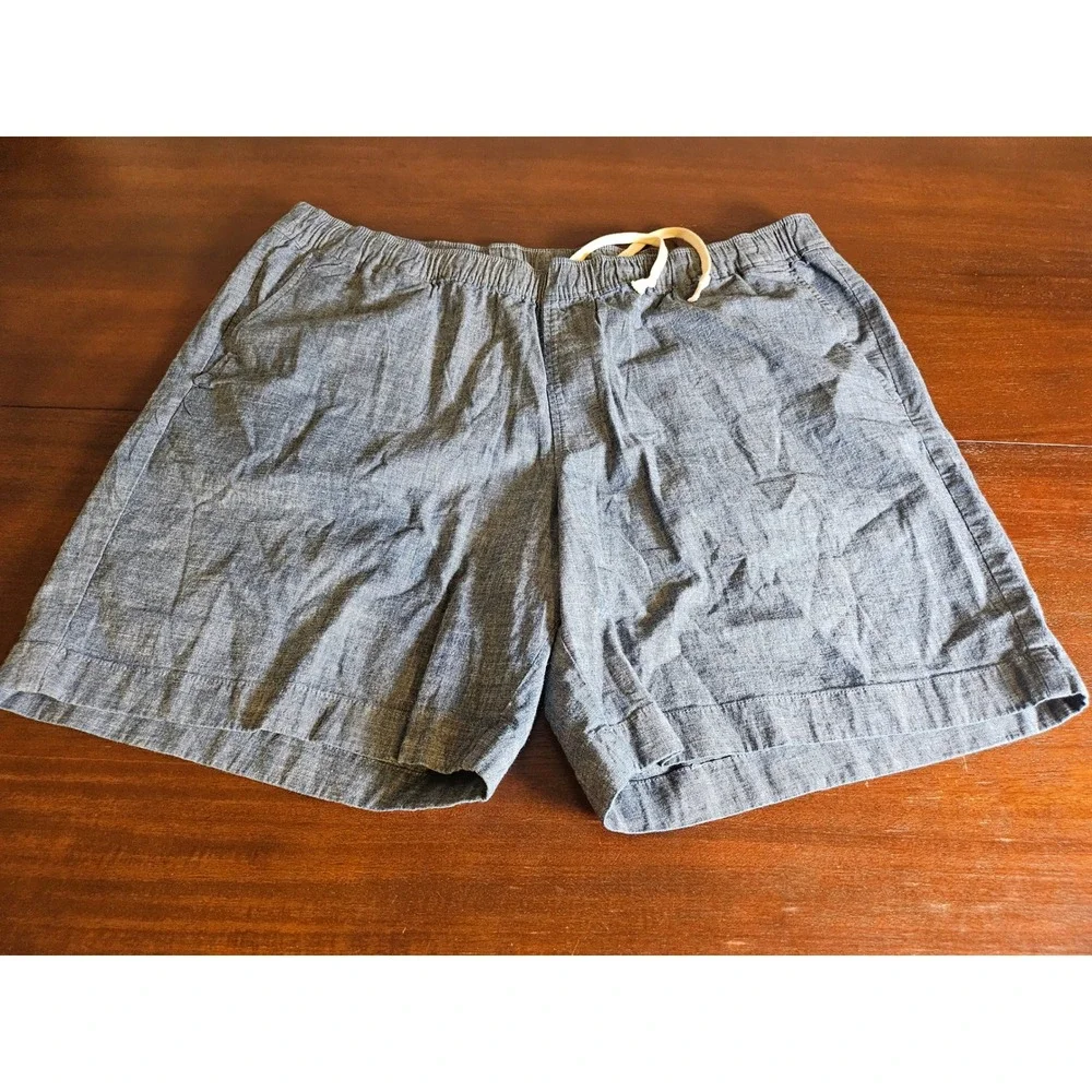 L.L.Bean Shorts Mens XXL Blue Chambray Elastic Waist Drawstring Standard Fit
